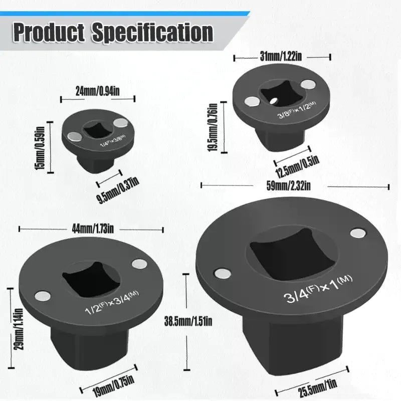 Impact Driver Socket Adapter Set 3/4" To 1" 1/2" To 3/4" 3/8" To 1/4" Low Profile Reducer For Hand Tools Wrench Accessories