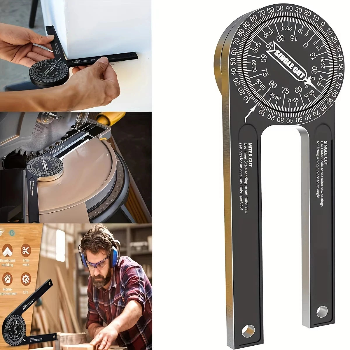 Miter Saw Protractor Featuring Precision Laser-Inside Outside Miter Angle Finder for Carpenters Plumbers and All Building Trades