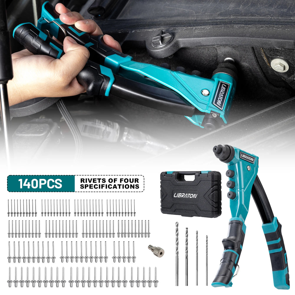 LIBRATON 140pcs Heavy-Duty Rivet Gun Professional Pop Rivet Gun Set Manual Riveting Tool for Metal, Wood and Plastic