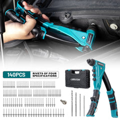 LIBRATON 140pcs Heavy-Duty Rivet Gun Professional Pop Rivet Gun Set Manual Riveting Tool for Metal, Wood and Plastic
