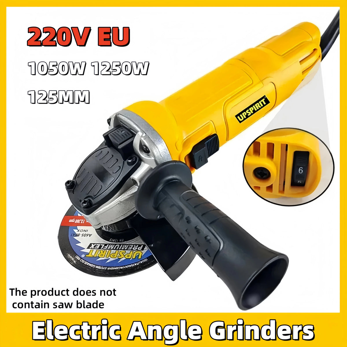 Electric Angle Grinders 125mm 1050W 1250W Grinding Machine Handheld Metal Diamond Cutting Polishing Woodworking Power Tools 220V