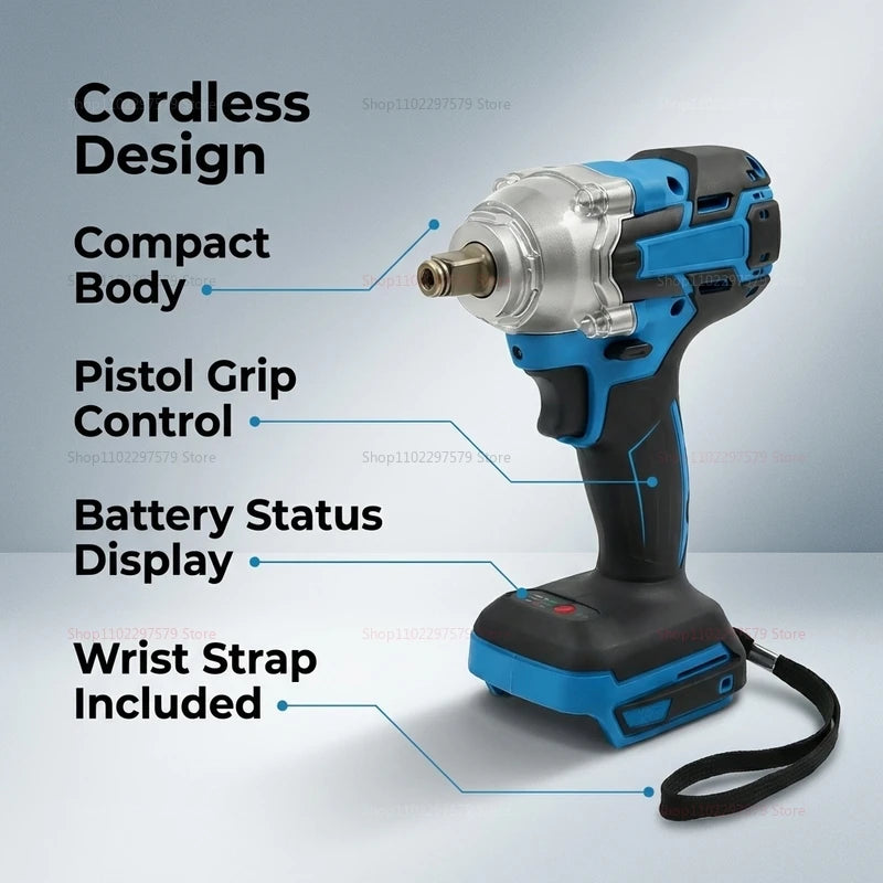 Cordless Electric Impact Wrench Brushless Hand Drill No Battery Heavy Duty Power Tool for Automotive Construction Repair and DIY
