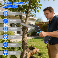DayPlus 8 Inch Cordless Chainsaw Electric Handheld Wood Saw, 2PCS 4000mAh Battery Power Chain Saw with Safety Lock, Tree Trimmer