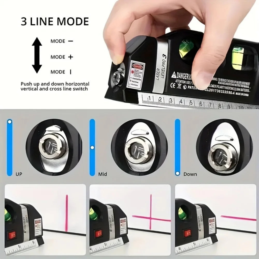 Easy to Use Laser Level Line Tool Multipurpose Laser Level Kit Standard Cross Line Lase 8 Feet Measure Tape Ruler Working tools