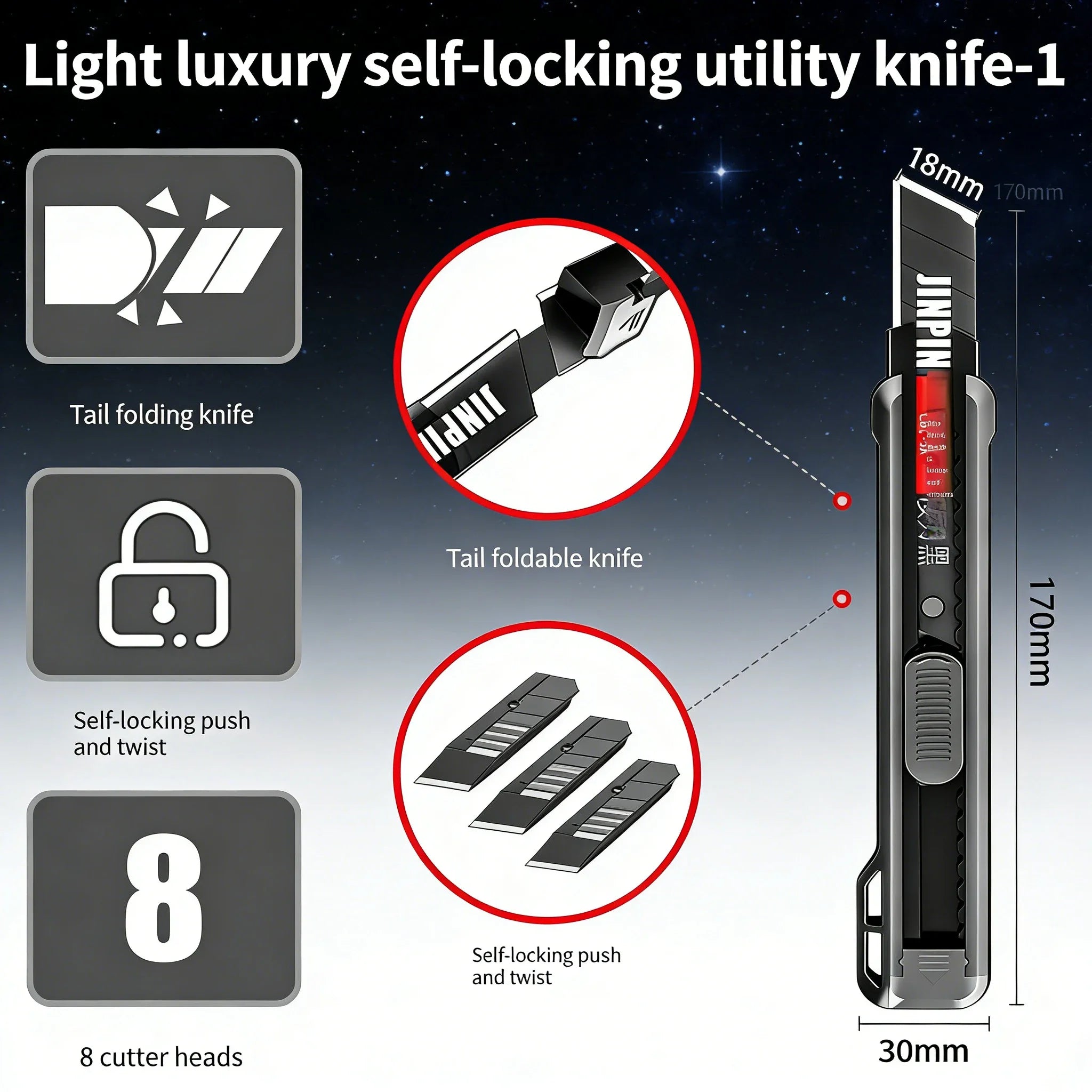 Heavy-Duty Black Blade Utility Knife | Multi-Purpose Cutter for Unboxing & Crafts | Thickened Office & Home Tool
