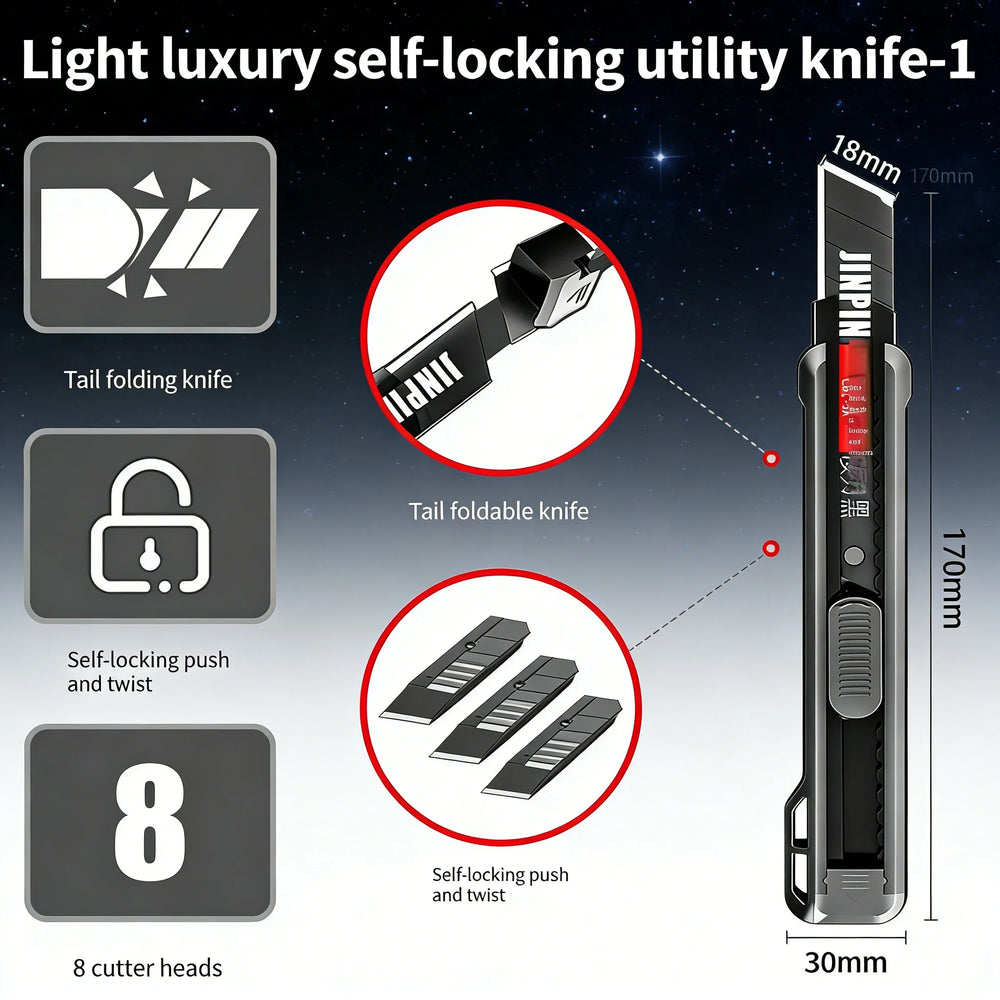 Heavy-Duty Black Blade Utility Knife | Multi-Purpose Cutter for Unboxing & Crafts | Thickened Office & Home Tool