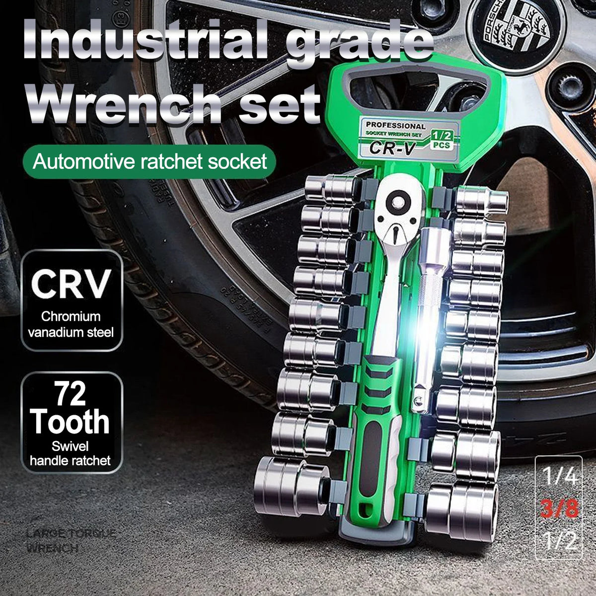 Ratchet Socket Wrench Set, Mechanic Tool Kit and Sockets Set with Quick Release Reversible Ratchet Handle and Extension