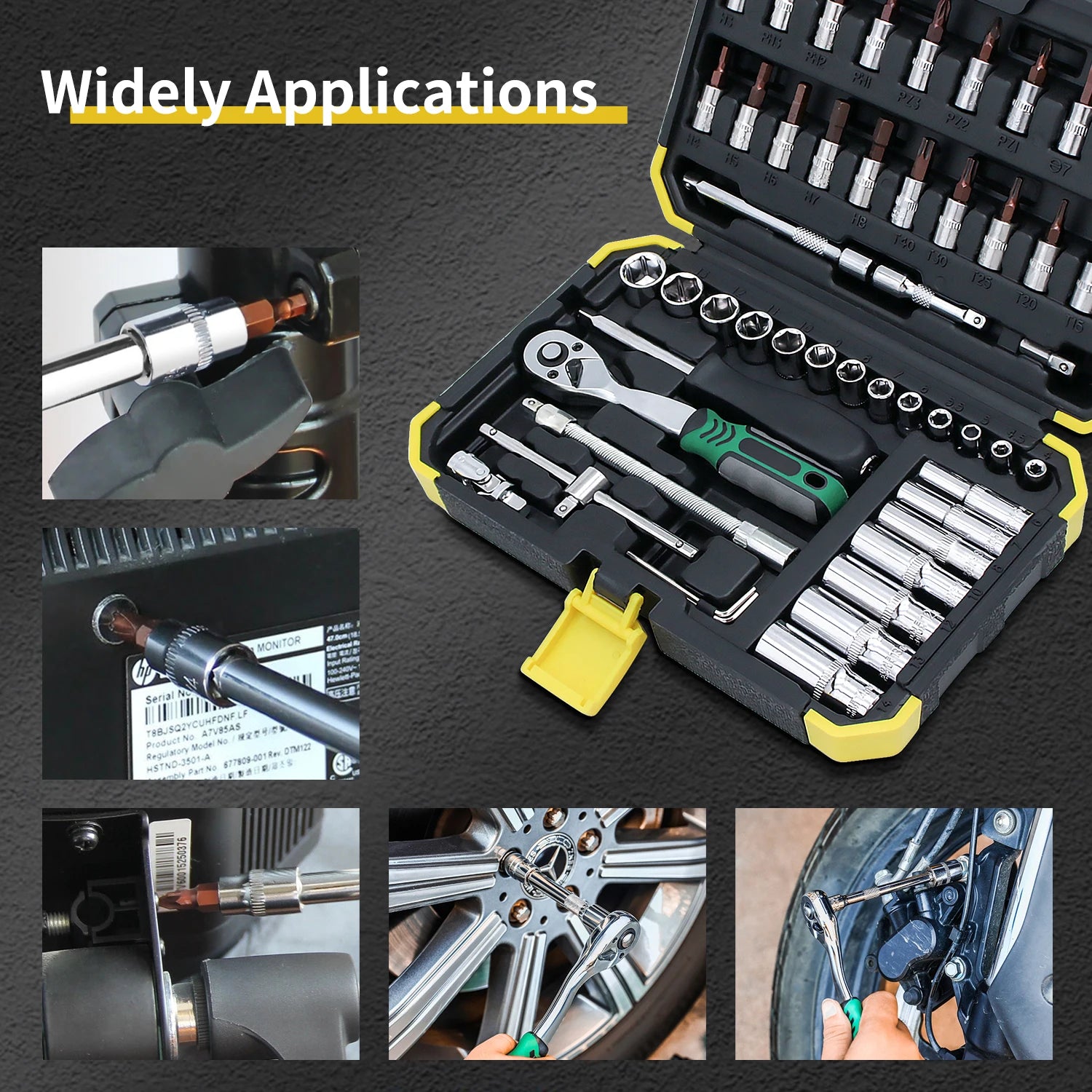 Socket Wrench Set 1/4" 24/72 Tooth Ratcheting Wrench Set with Extension Bar for Auto Repairing and Household, with Storage Case
