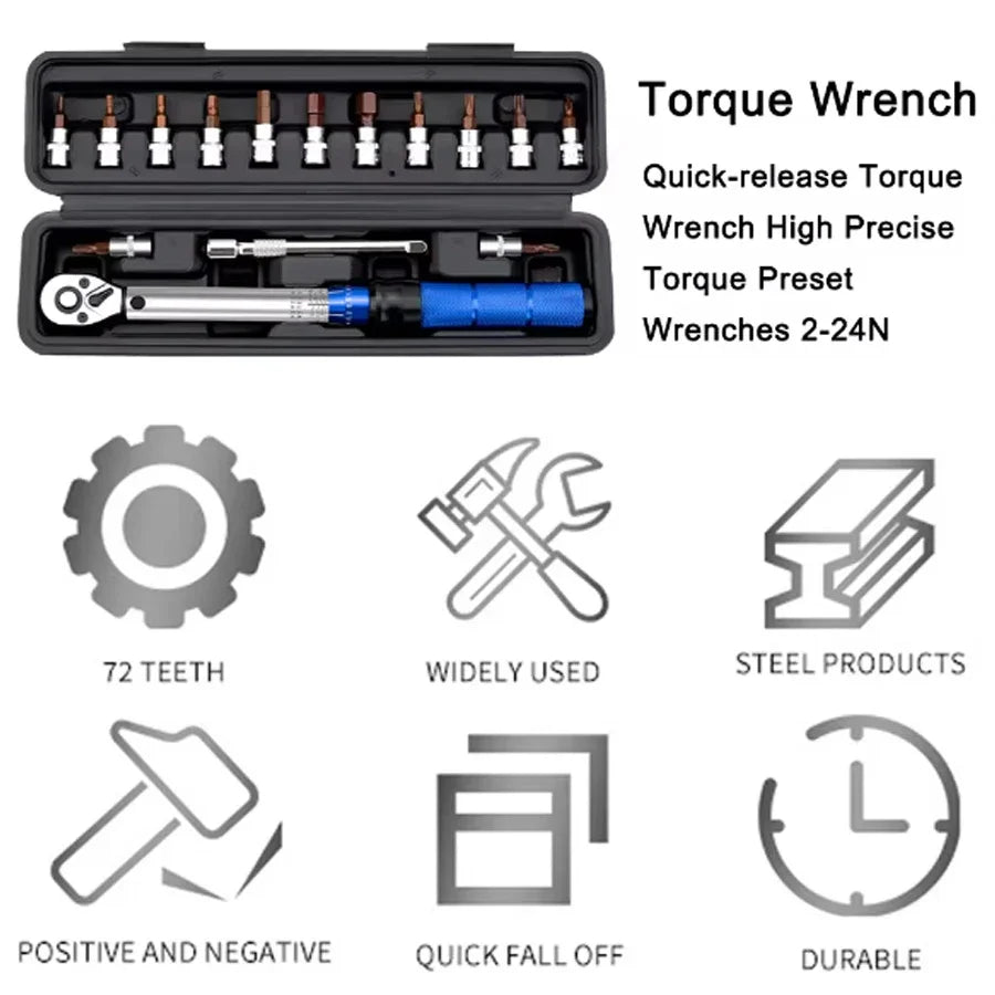 1/4inch Ratchet Torque Wrench 2-24N.m Torque Adjustable High Precise Quick-release Preset Repairing Tool