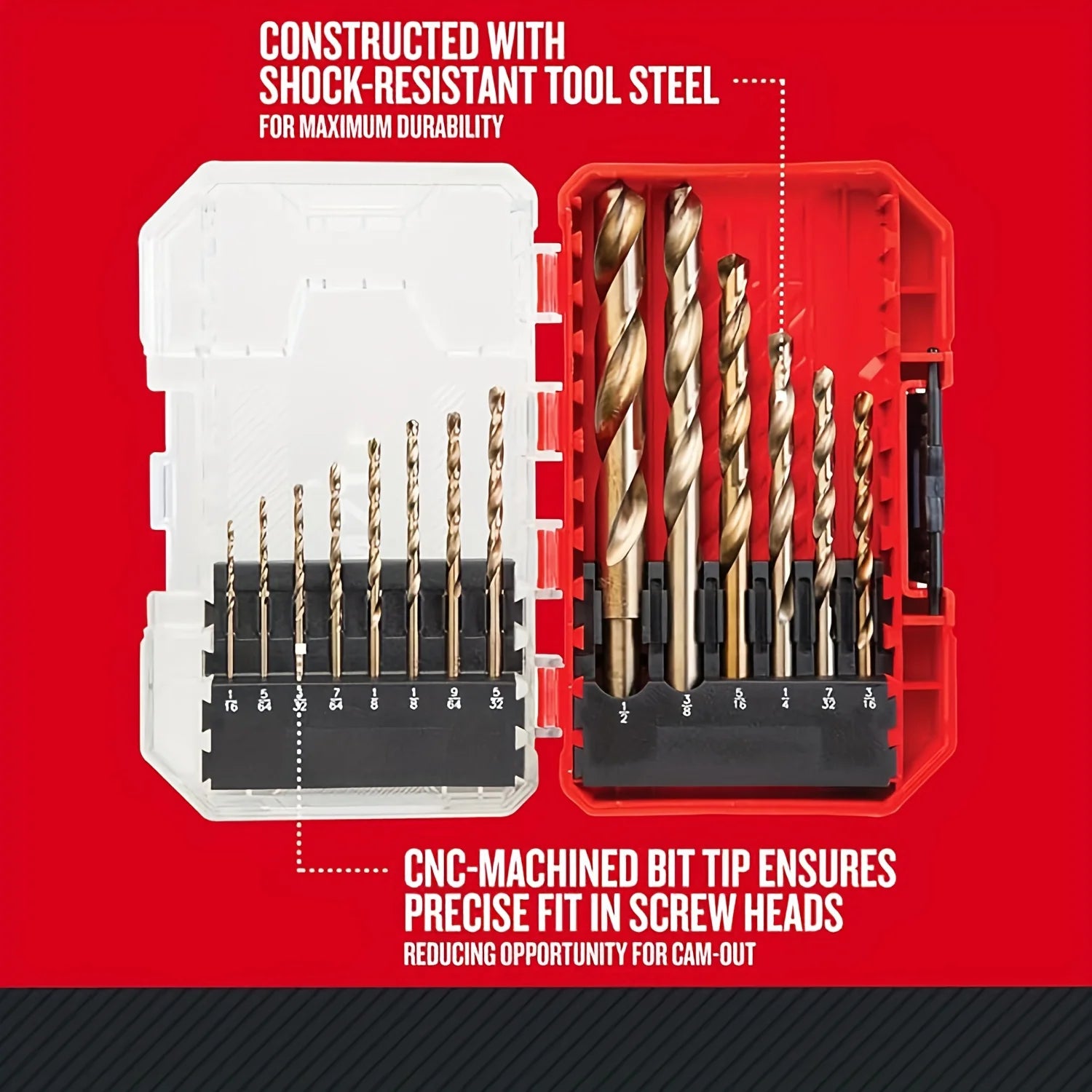 Drill Bit Set, 14-Piece, 135 Degree Split Point, For Plastic, Wood and Metal