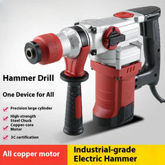 Including Chisels and Drill Bits with Case 220V Electric Hammer Drill Heavy Duty Rotary Hammer Drill, Copper Motor