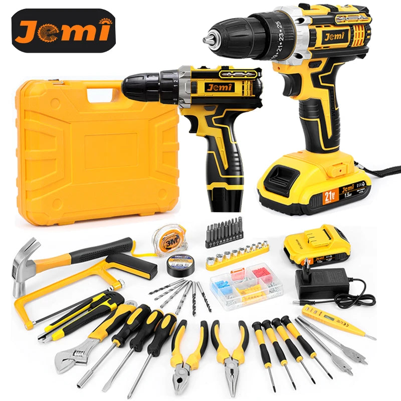 Jemi 12V/21V Cordless Electric Drill Set 45Nm Impact Drill