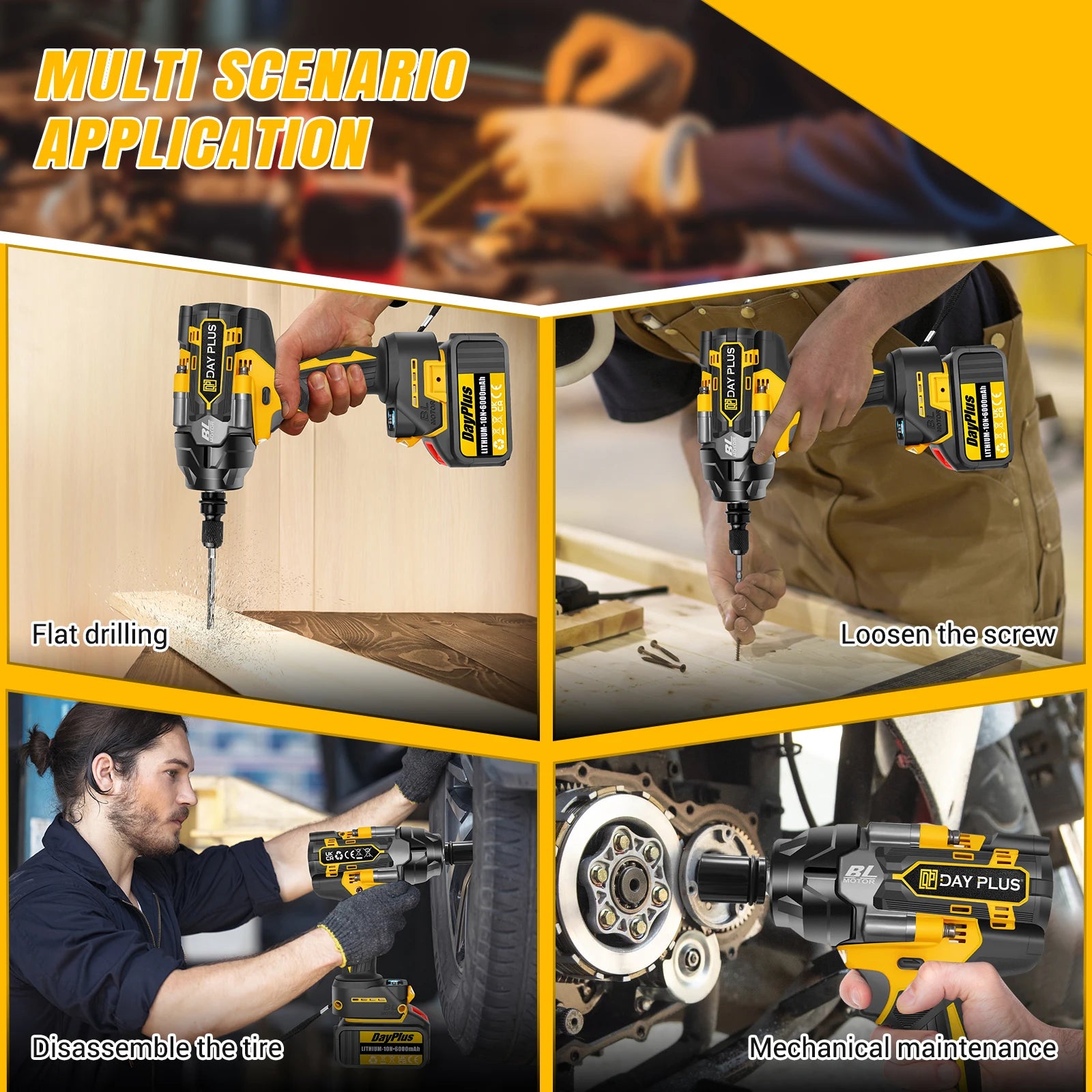 DayPlus 1500Nm Brushless Impact Wrench 1/2" 3 Speed Cordless