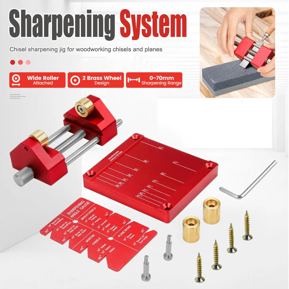 Chisel Plane Blade Sharpening Jig, Adjustable Honing Guide with Brass Rollers for Woodworking Tools