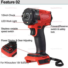18V Brushless Wireless Electric Wrench for Car Truck Repair Impact Drill Rechargeable Electric Screwdriver Tool No Battery