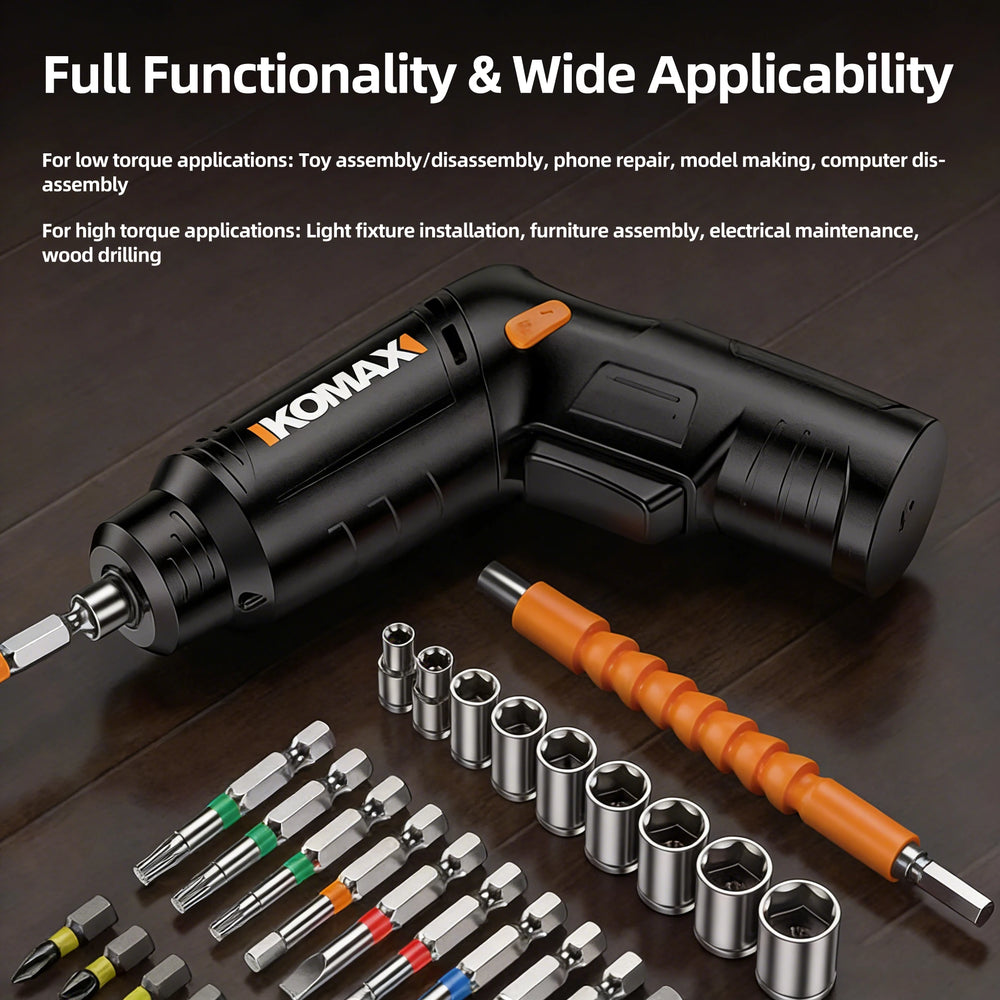 Electric Screwdriver Set, 4V Cordless Powered Screwdriver with Driver Bit Set in Carrying Case Rechargeable 2-Position Handle