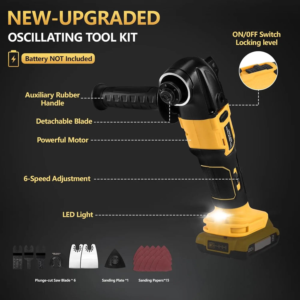 Oscillating Multi Tool Brushless Multi-Tool with 23PCS tips 6 Variable Speed for Cutting Scraping Sanding for DeWalt 20V Battery