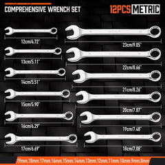HORUSDY 12Pcs Metric Spanner Set, Ring Open Ended Spanners CRV Steel with Rack, 8-19mm