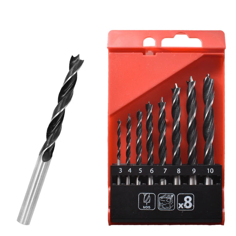 8pcs 3/4/5/6/7/8/9/10mm Twist Dril Bit Set Brad Point Wood Drill Bits Titanium Coated Woodworking Metal Drilling Bit Tools