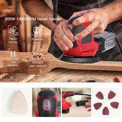 Detail Sander 1.6A 200W 14000 RPM Compact Sander Efficient Dust Collection System with 2pcs Polishing Pads & 20pcs Sandpapers
