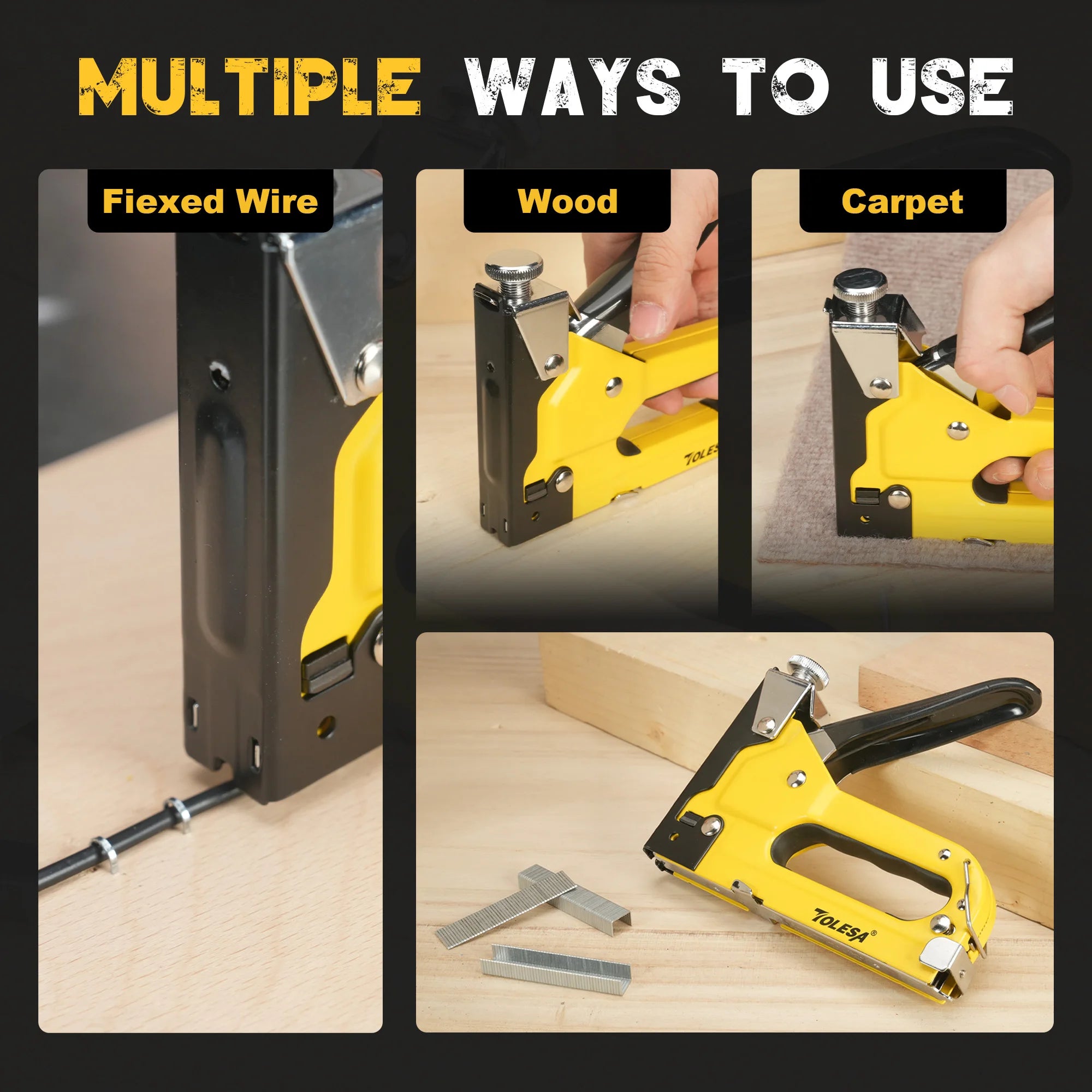 TOLESA Heavy Duty Staple Gun Kit 4 in 1 Upholstery Manual Stapler Gun with 2000 Staples for Wood Carpentry Crafts Wall DIY
