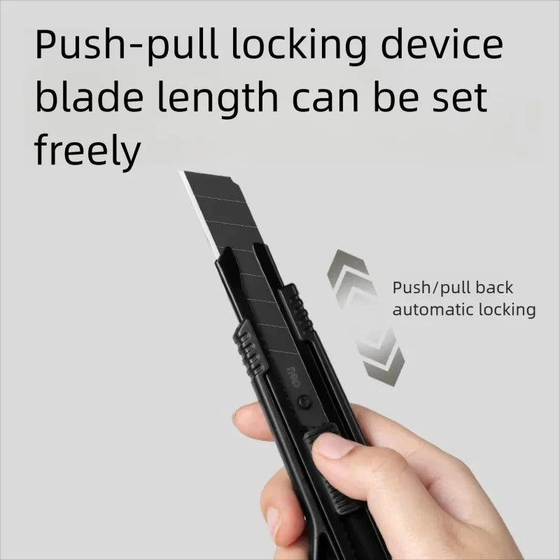 Deli Heavy Duty Utility Knife Sharp Black SK5 Carbon Steel Blades 9mm/18mm/Auto-Retractable Box Cutter for Cardboard Cartons