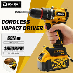 Cordless brushless drill, compact dual-speed setting, compatible with DeWalt 20V battery, includes bare tool only