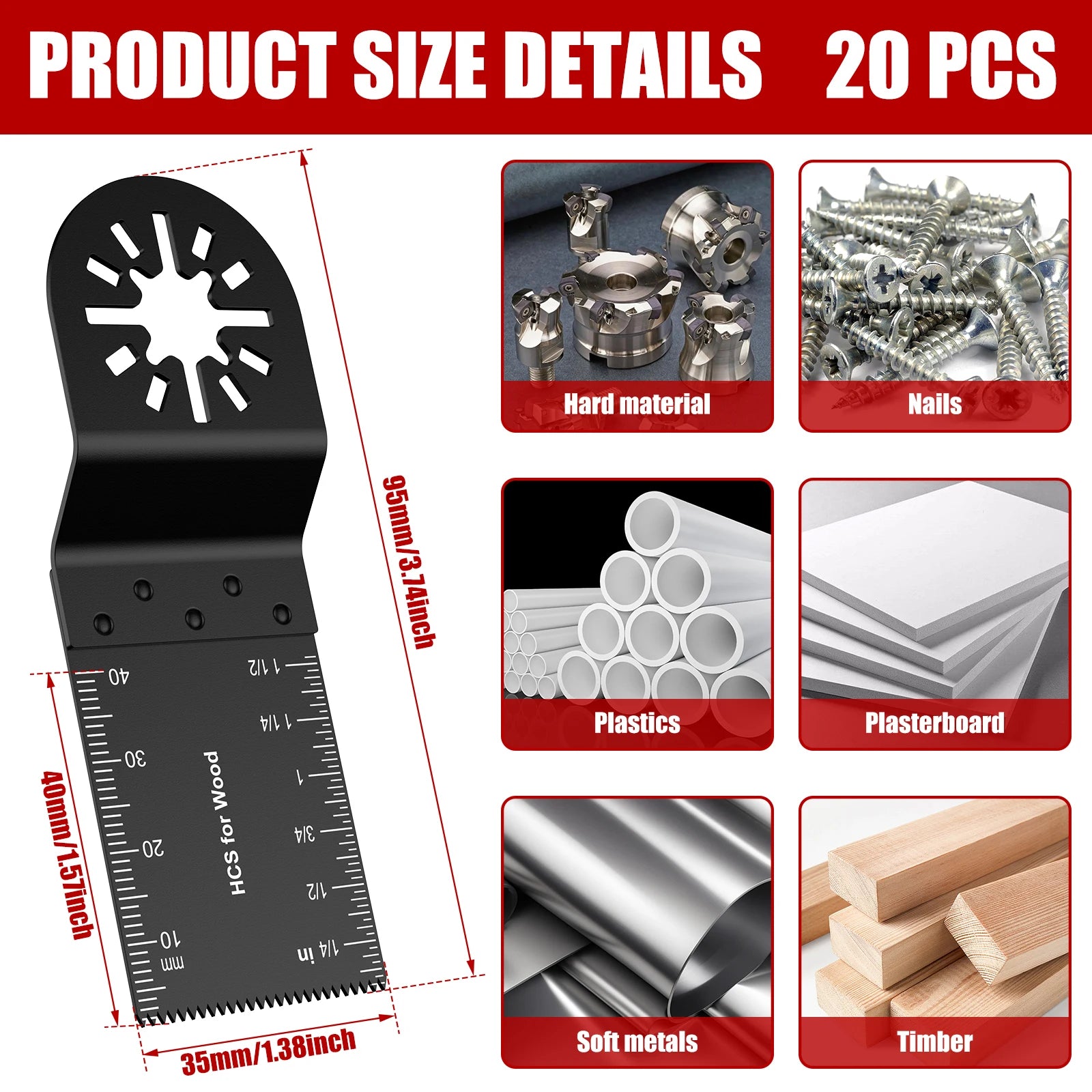 20/5pcs Oscillating Multi-Tool  Blade Bi-Metal Saw Blades Set Professional Wood/Metal Universal Quick Release Multitool Oscillat