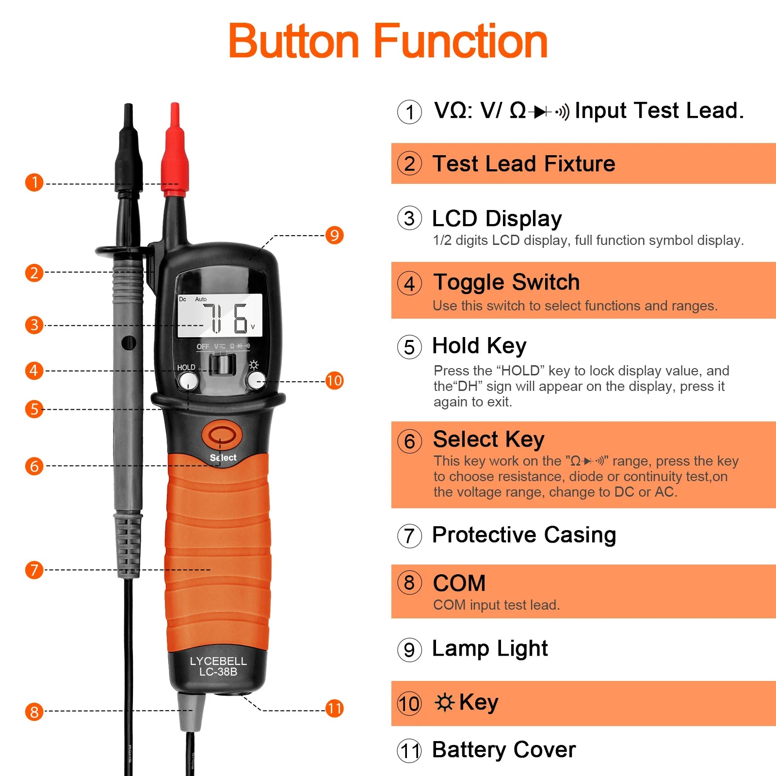 Digital Pen Multimeter Voltmeter Continuity Tester AC DC 600V Voltage Tester Multi Tester Meter with Auto Range Measures Voltage