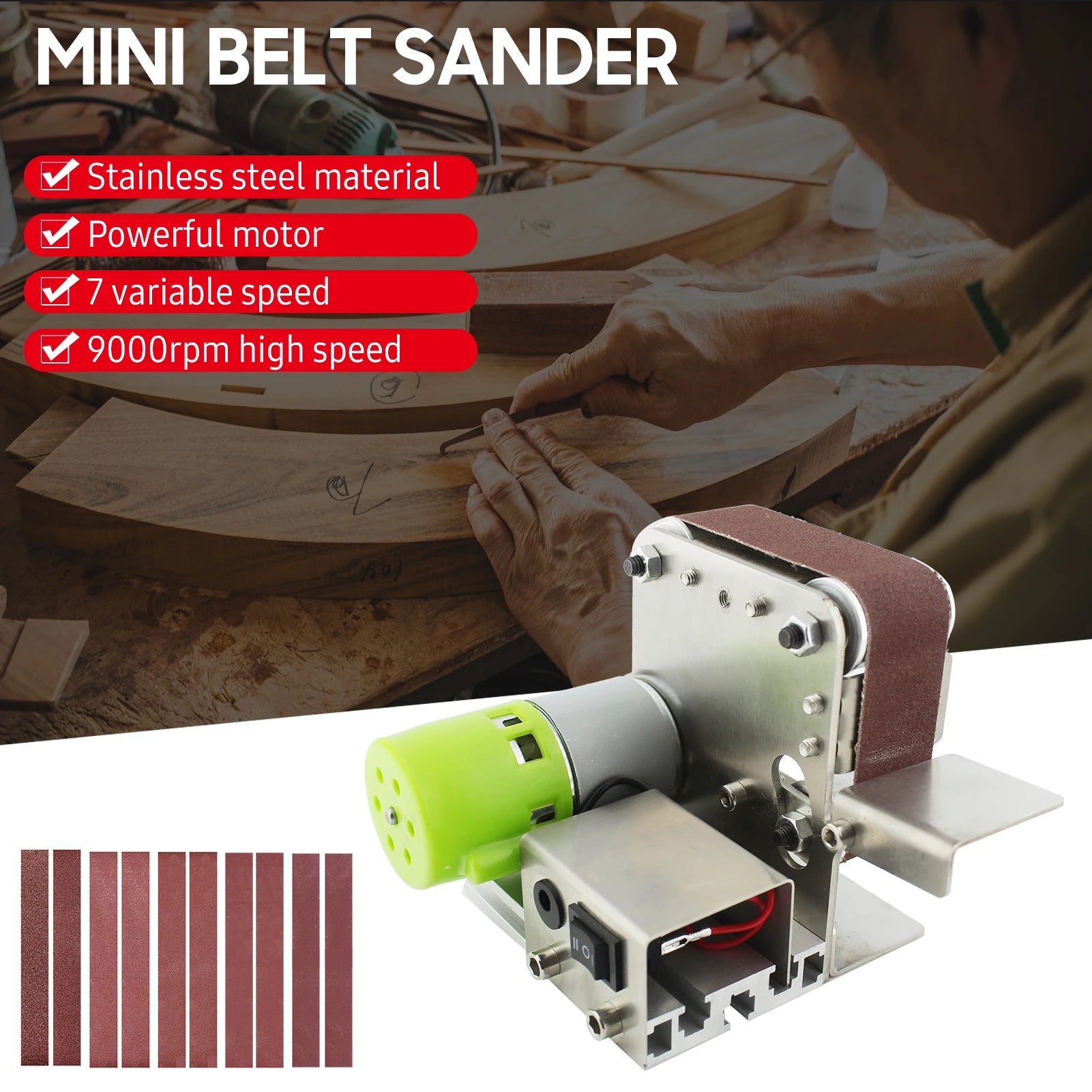 30mm Belt Sander Multifunctional Grinder Electric Belt Sander DIY Polishing Grinding Machine Wood Acrylic Cutter Edges Sharpener