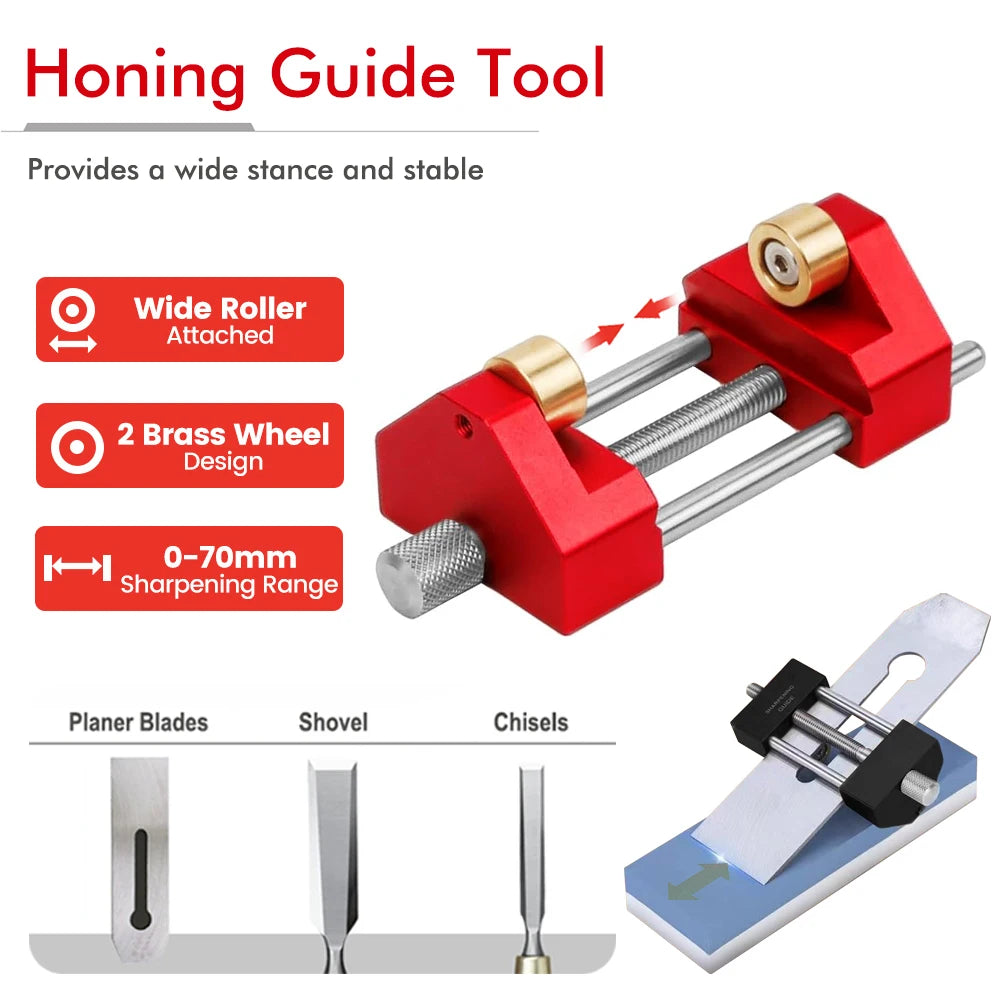 Chisel Plane Blade Sharpening Jig, Adjustable Honing Guide with Brass Rollers for Woodworking Tools