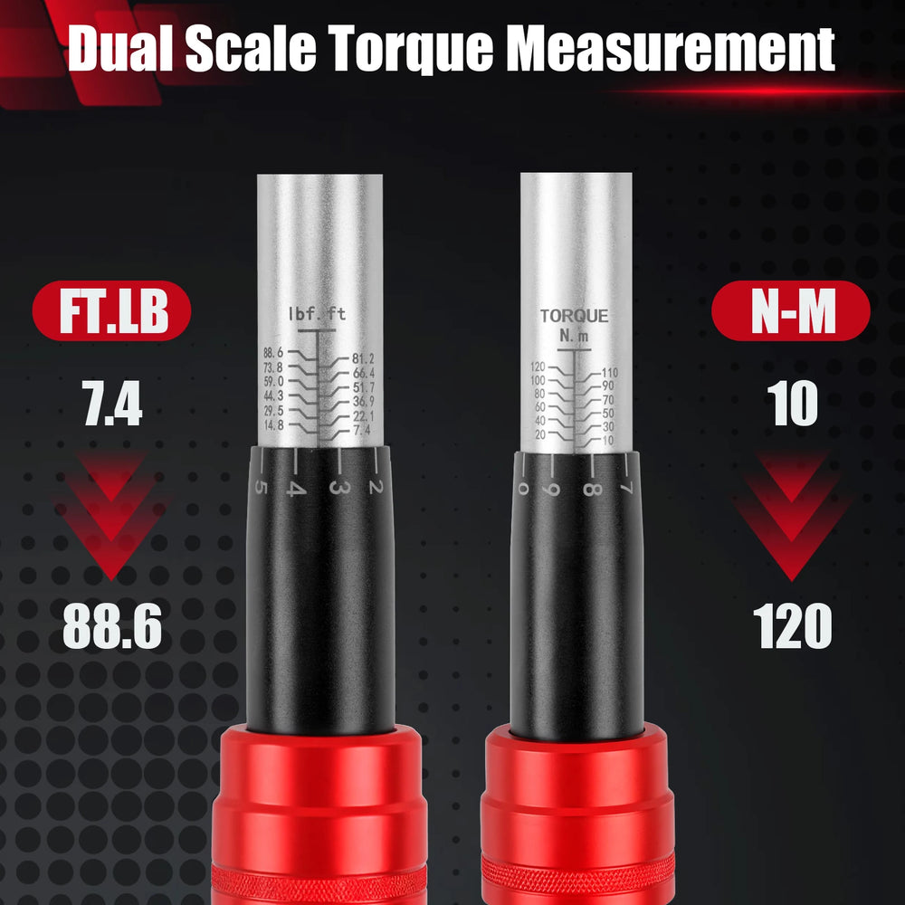 Upgraded Torque Wrench 1/4'' 3/8'' 1/2'' Drive Click Torque Wrench Dual-Direction Adjustable 72-Tooth Ratchet Handle