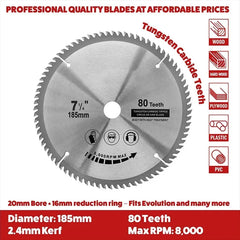 Circular Saw Blade Carbide Wood Cutting Disc TCT Saw Blade 185mm x80T x20mm Tipped Cutter Woodworking Cutting Tools Disc