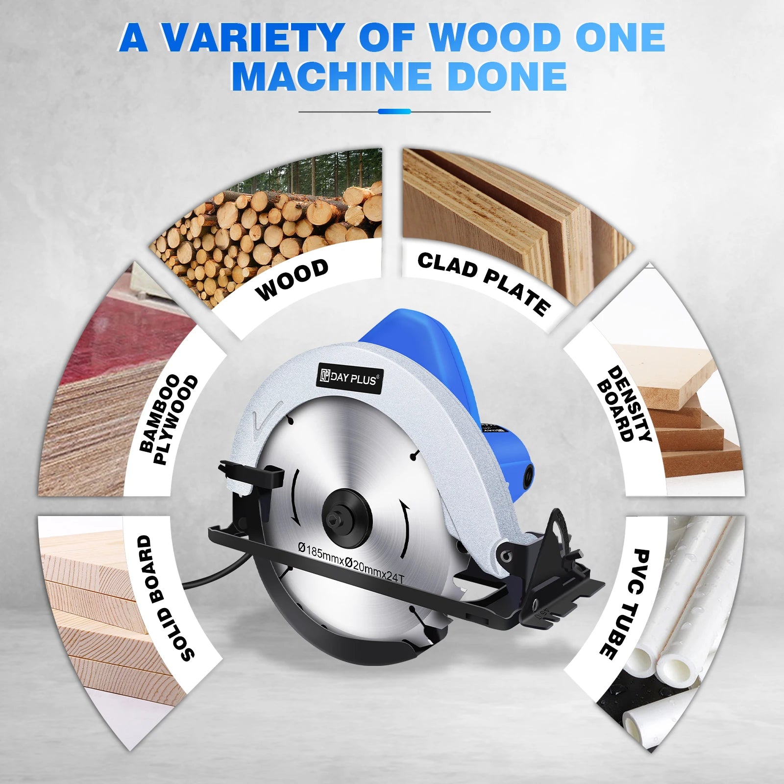 DayPlus Circular Saw 1500W 5000RPM Electric Power Circular Saw with Laser Guide, 0 to 45° Bevel Angle, 180mm Saw Blade