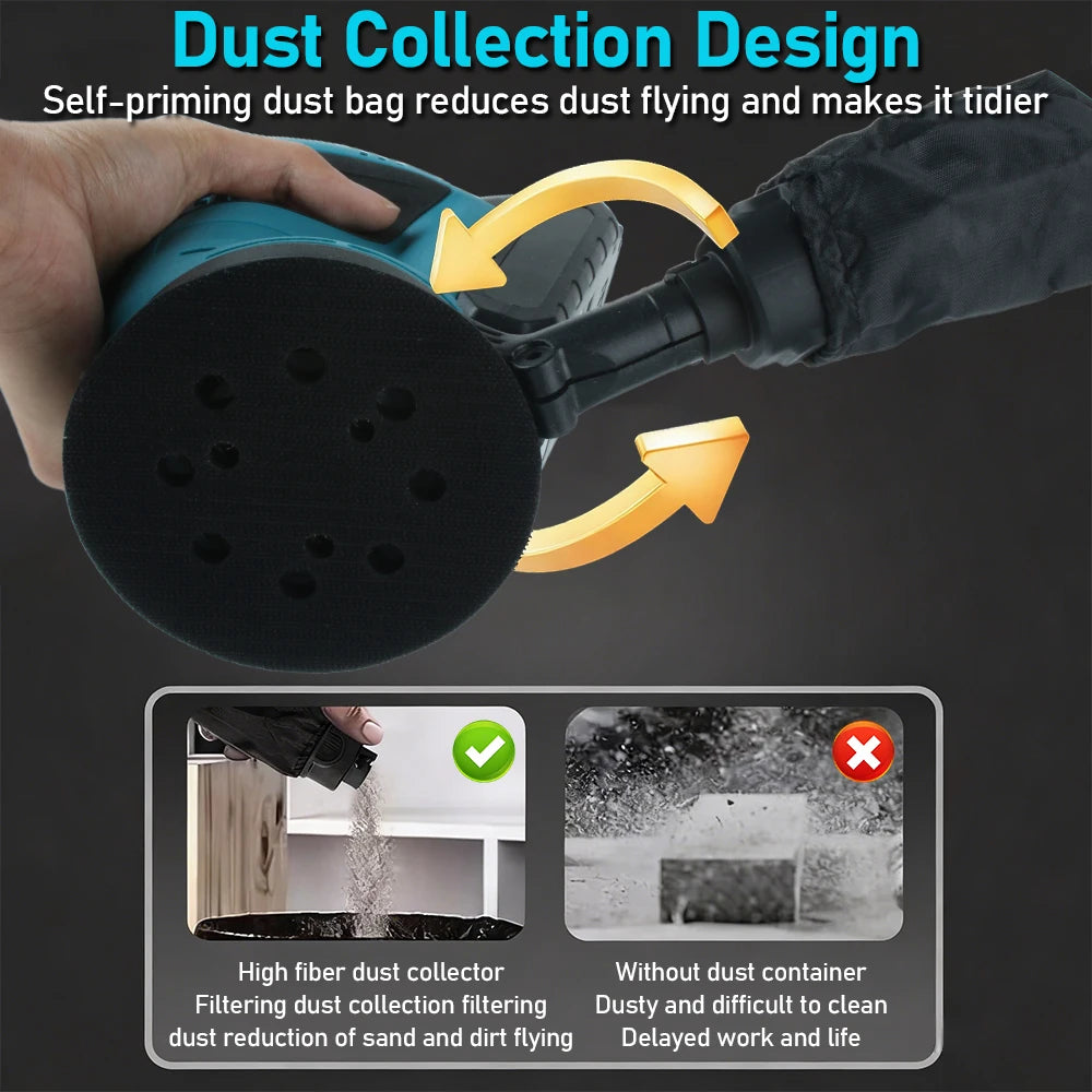 Electric Orbital Sander 125MM Multifunctional Portable 21V Li-ion Sanding Tool for Wood, Plastic and Small DIY Projects