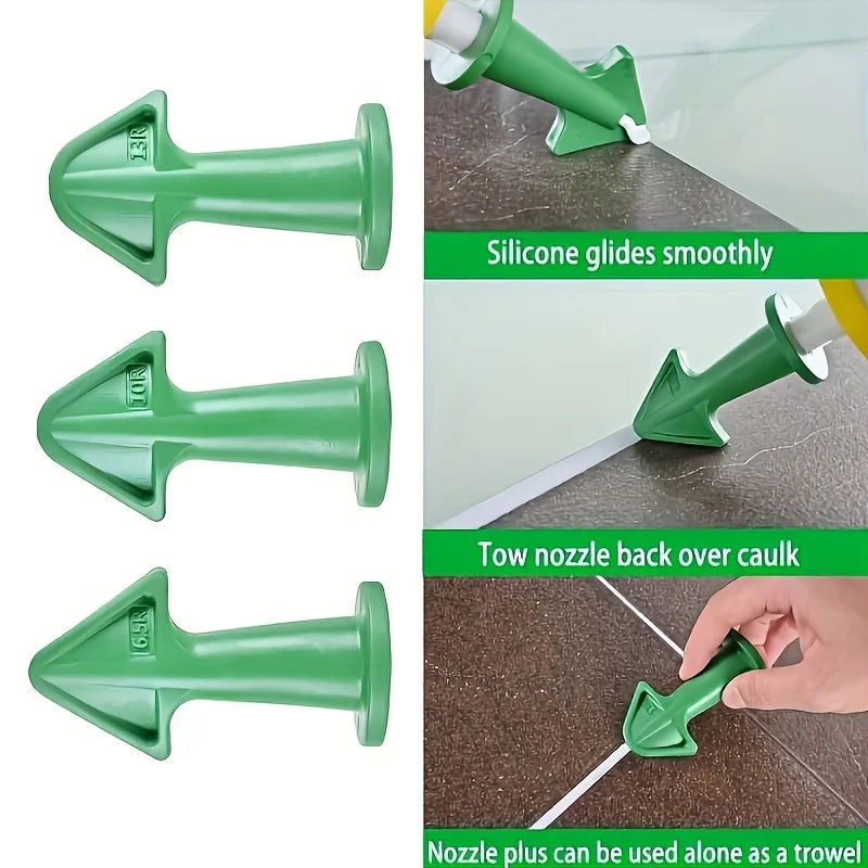 3Pcs Caulk Nozzle Applicator Silicone Caulking Tools Sealant Finishing Grout Kit Scraper Floor Cleaning Tile Dirt Spatula