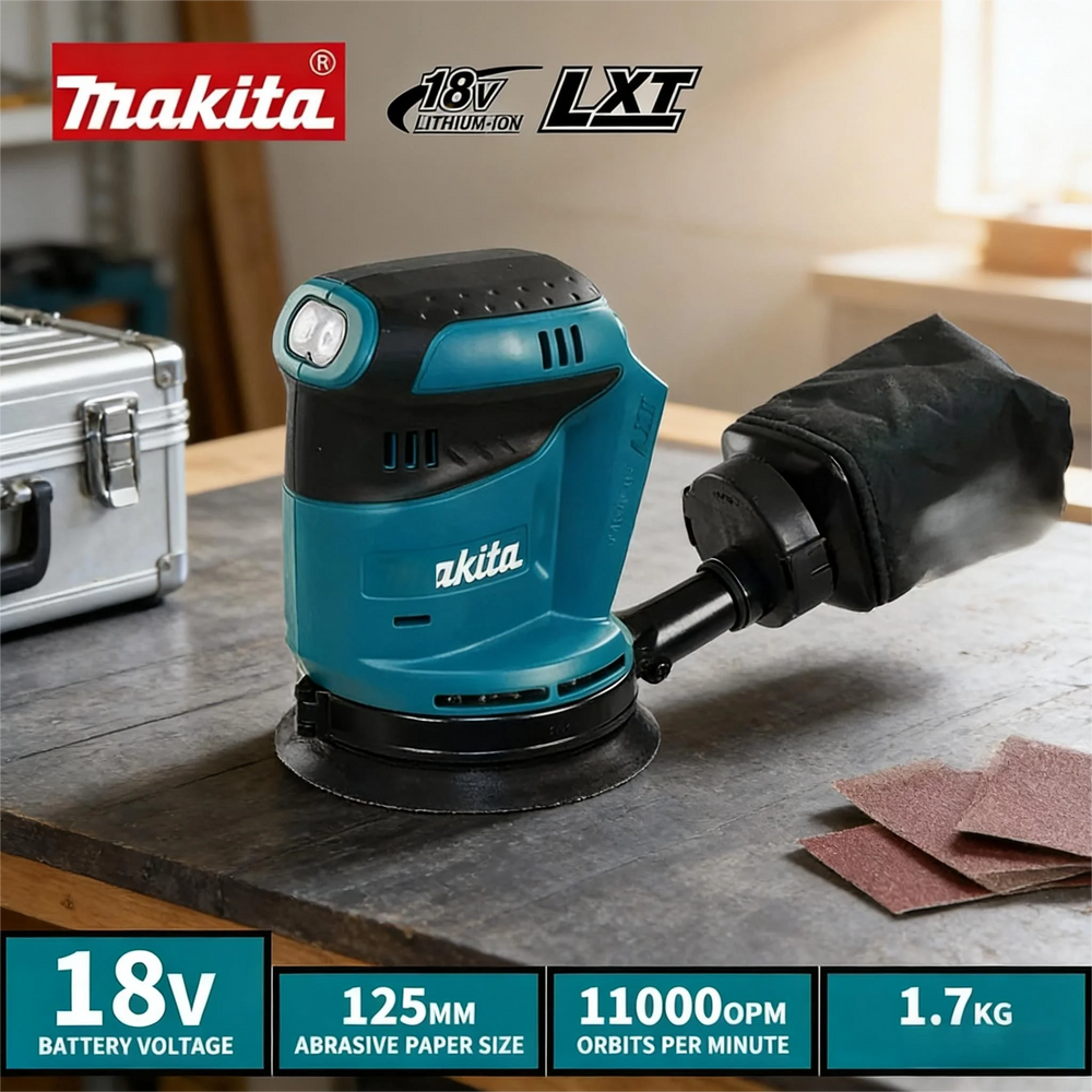 Orbital Sander Makita 18V DBO180Z - Low Vibration Efficient Furniture Polishing Woodworking Renovation Brushless Cordless Sander