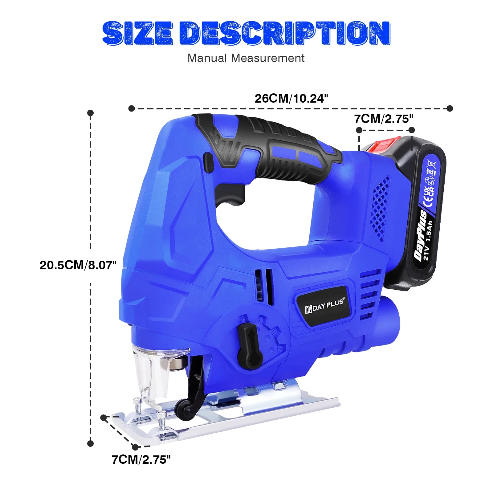DayPlus 3000RPM Cordless Jigsaw 21V Brushless Motor, Portable Multi-Function Power Tool for Wood Metal Cutting