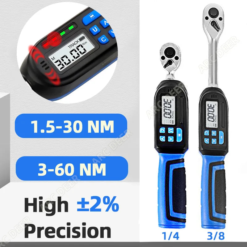 Digital Preset Torque Wrench 3/8" 1/4" Bidirectional Ratchet Head ±2% High Accuracy  Professional Adjustable Repair Hand Tools