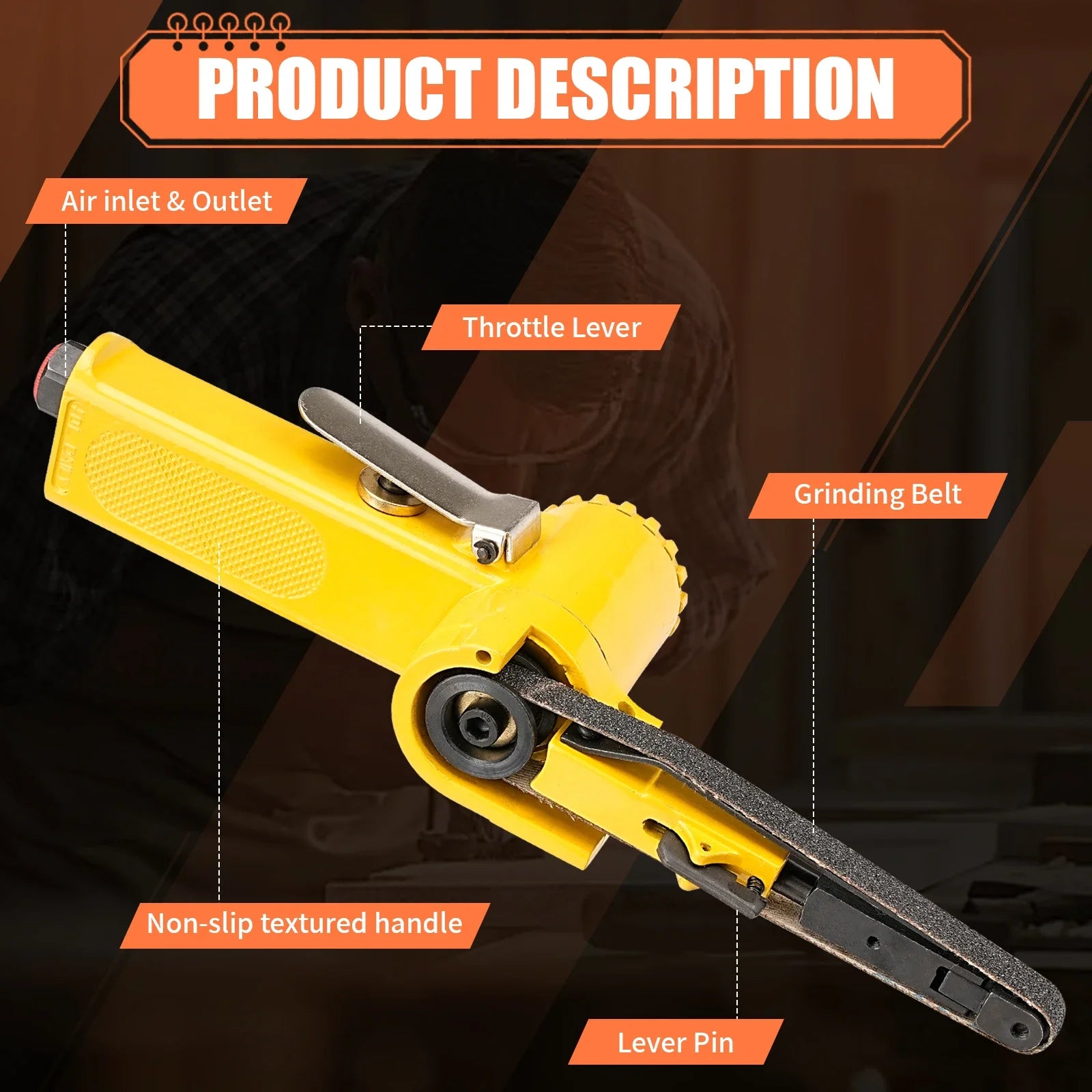 Sbestliy 3/8" Air Belt Sander Pneumatic Angle Grinder Sanding Machine With 10x330mm Sand Belt for Metal Deburring Rust Removal