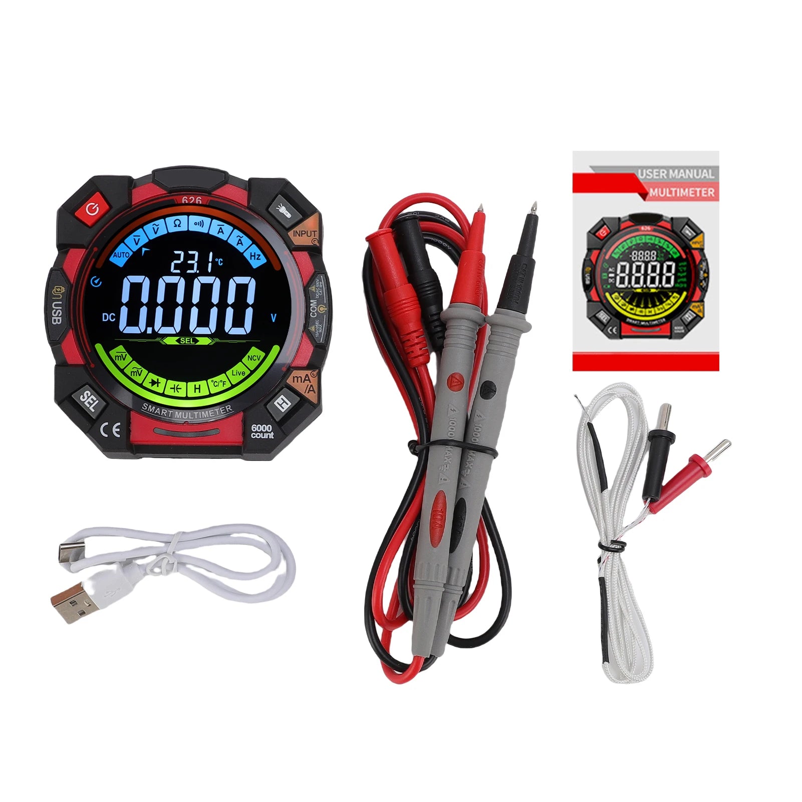 Digital Multimeter 6000Counts NCV Voltage Tester with VA Backlit LCD Data Hold Capacitance Temperature Frequency Duty Cycle Test