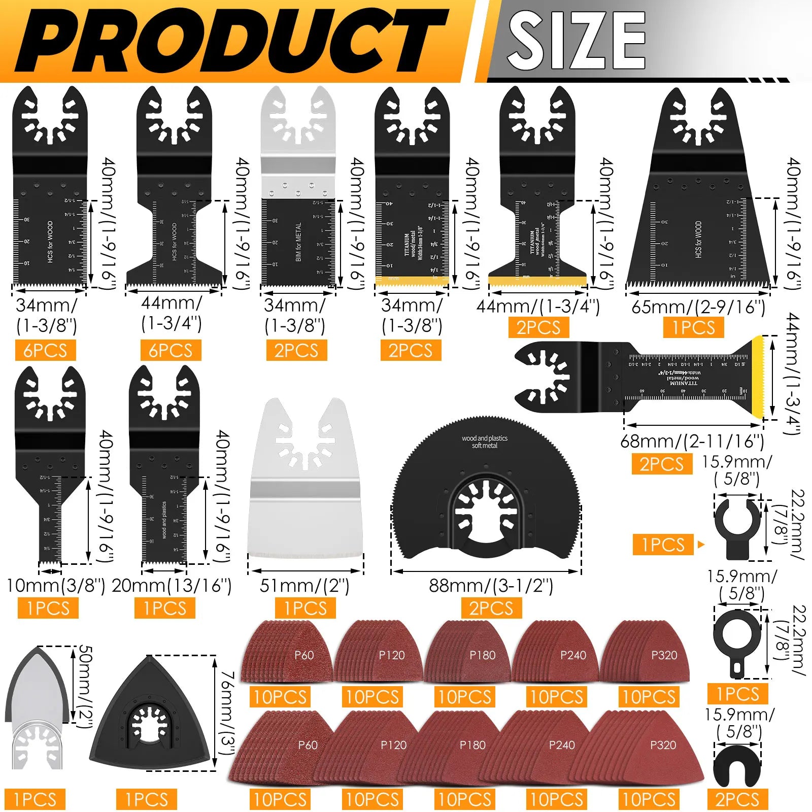 128PCS Oscillating Tool Blade with Scraper Sandpaper Sanding Disc and Adapter Oscillating Tool Accessories for Cutting and