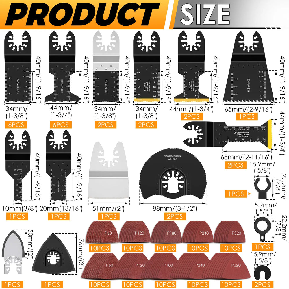 128PCS Oscillating Tool Blade with Scraper Sandpaper Sanding Disc and Adapter Oscillating Tool Accessories for Cutting and