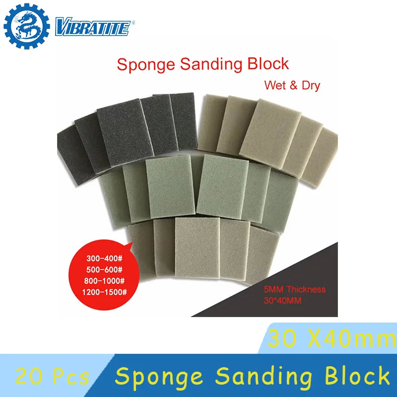 Sanding Sponge Sandpaper 30*40mm 20 Pcs Assorted 300-1500 Grits Sand Block Pad for Sanding Metal Drywall Wood Car Polishing ﻿