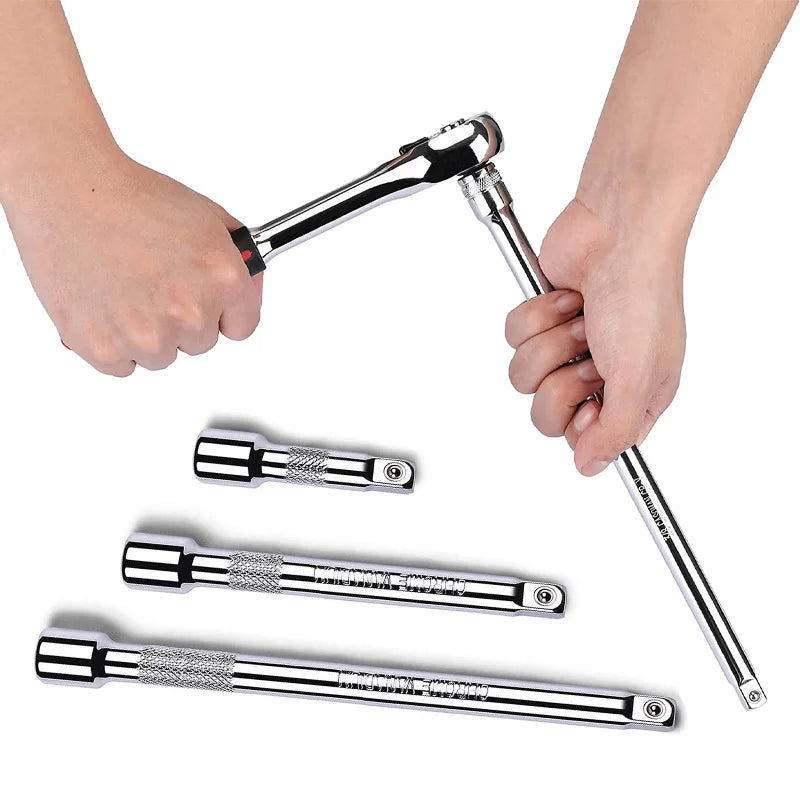 1/4" 3/8" 1/2" Drive Extension Set Ratchet Wrench Extension Bar Socket,50/100/150/250mm Ratchet Wrench Socket Extender Hand Tool