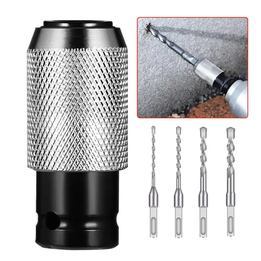 Rotary Hammer Adapter with 4 Impact Drill Bits Set Quick-Release Electric Hammer to Converter Kit for Electric Wrench Tools ﻿