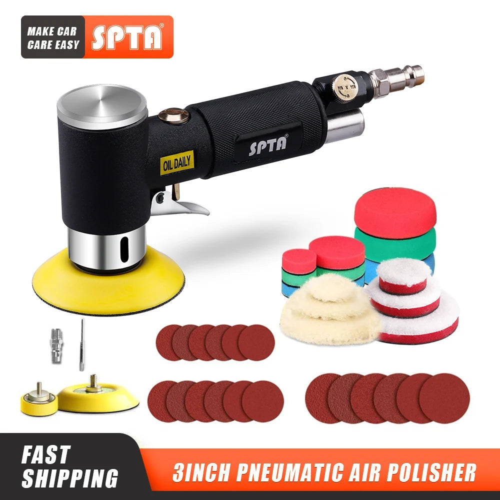 SPTA 1"/2"/3" Random Orbit Air Sander Machine Mini Pneumatic Polisher 15000RPM 3mm Orbit for Car Sanding Buffering Grinding