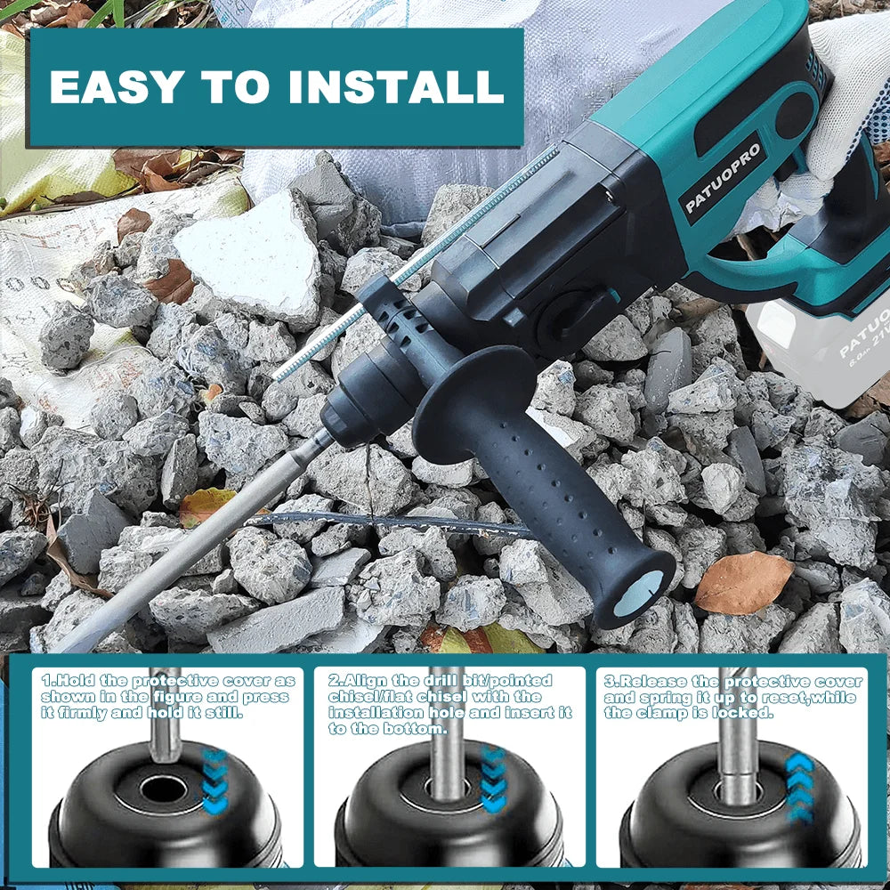 Brushless Cordless Electric Rotary Hammer 28mm 3 Functions Hammer Drill Househeld Power Tool For Makita 18V Battery(No Battery)