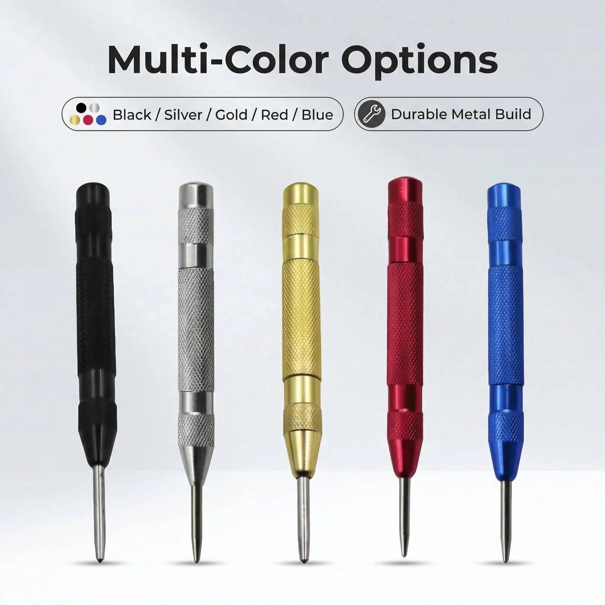 Professional Spring-Loaded Center Punch Tool | 5-inch Automatic Center Punch for Metal, Wood, and Plastic