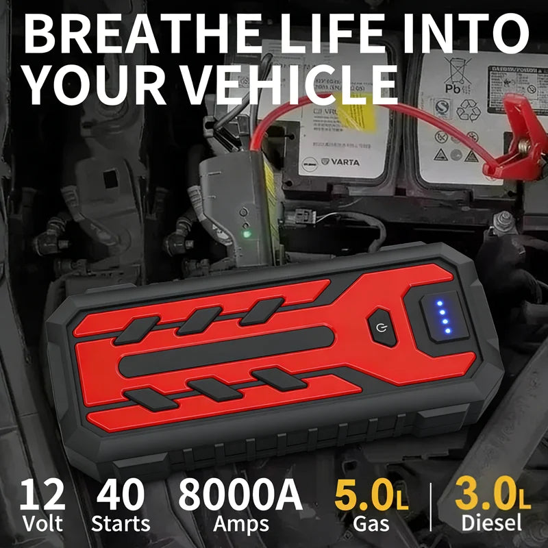 Car Jump Starter 8000A Peak, 298000mAh Emergency Power Bank Booster for 12V Gas and Diesel Vehicles